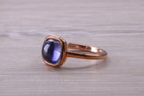 Beautiful Cabochon cut Iolite ring, solid chunky ring, made from solid 9ct Rose Gold, British hallmarked, natural Iolite