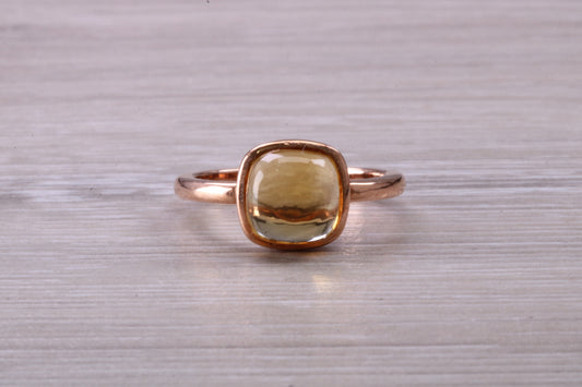 Beautiful Cabochon cut Citrine ring, solid chunky ring, made from solid 9ct Rose Gold, British hallmarked, natural Citrine