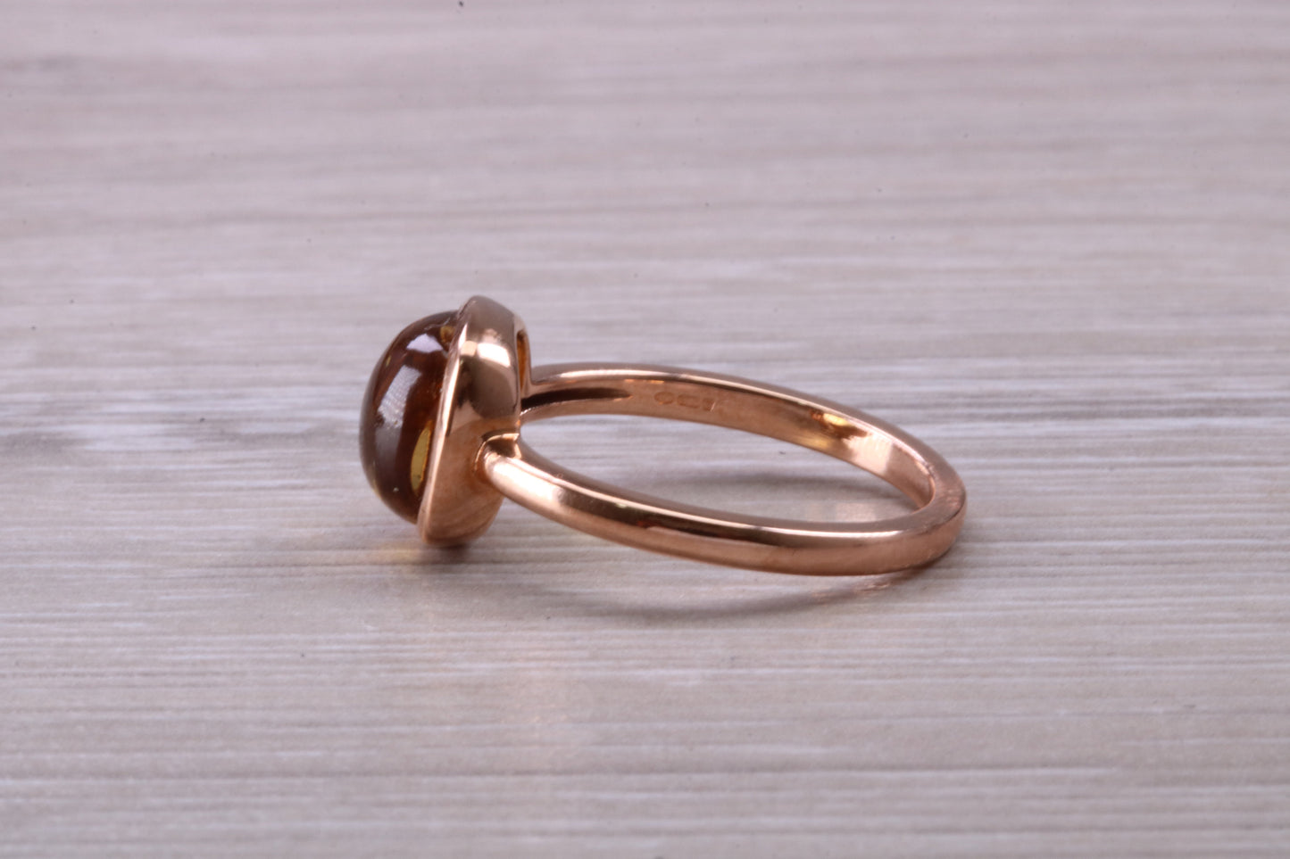 Beautiful Cabochon cut Citrine ring, solid chunky ring, made from solid 9ct Rose Gold, British hallmarked, natural Citrine