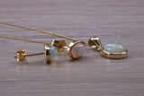Fiery Natural Opal Earrings and Necklace Set, Solid 9ct Yellow Gold