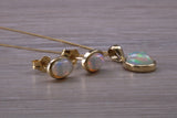 Fiery Natural Opal Earrings and Necklace Set, Solid 9ct Yellow Gold