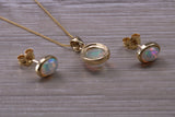Fiery Natural Opal Earrings and Necklace Set, Solid 9ct Yellow Gold