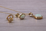 Fiery Natural Opal Earrings and Necklace Set, Solid 9ct Yellow Gold