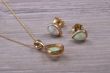 Fiery Natural Opal Earrings and Necklace Set, Solid 9ct Yellow Gold