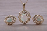 Fiery Natural Opal Earrings and Necklace Set, Solid 9ct Yellow Gold