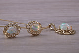 Fiery Natural Opal Earrings and Necklace Set, Solid 9ct Yellow Gold