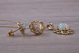 Fiery Natural Opal Earrings and Necklace Set, Solid 9ct Yellow Gold