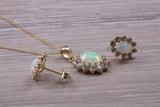 Fiery Natural Opal Earrings and Necklace Set, Solid 9ct yellow gold