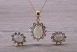 Fiery Natural Opal Earrings and Necklace Set, Solid 9ct yellow gold