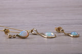 Fiery Natural Opal Dropper Earrings and Necklace Set, Solid 9ct Yellow Gold
