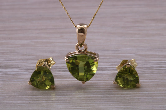 Peridot Earrings and Necklace Set, Solid 9ct Yellow Gold