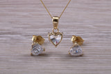 Love Hearts Earrings and Necklace Set, Solid 9ct Yellow Gold
