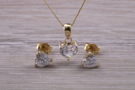 Love Hearts Earrings and Necklace Set, Solid 9ct Yellow Gold