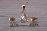 Teardrop cut Earrings and Necklace Set, Solid 9ct Yellow Gold