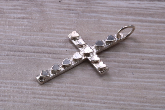 Sterling Silver Love Hearts Cross Necklace