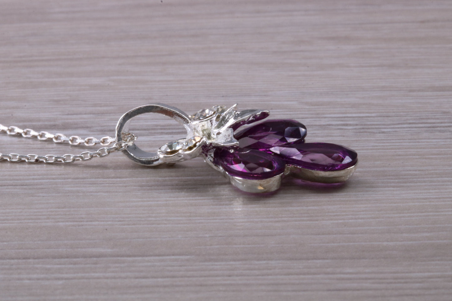 Real Amethyst and C Z set Dressy Sterling Silver Necklace