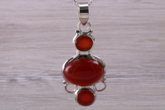 Dressy Sterling Silver Red Agate and C Z set Necklace