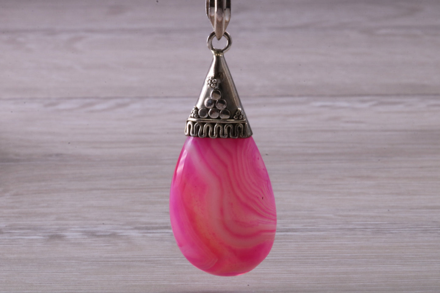 Large Pink Agate set Silver Necklace