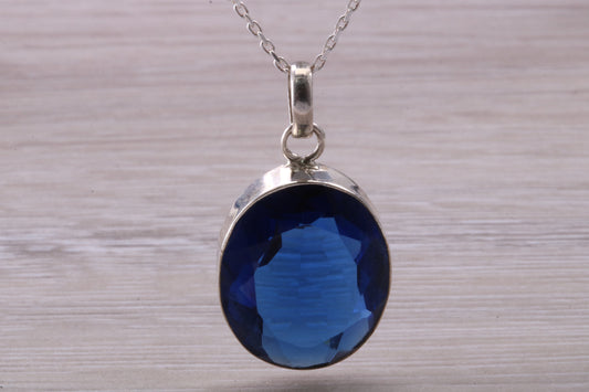 Very Large Sapphire Blue C Z Necklace in Sterling Silver