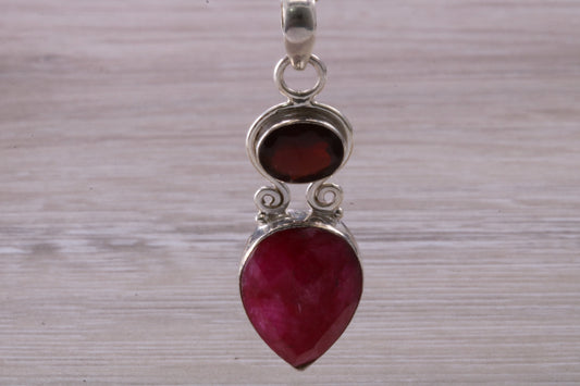 Real Ruby and Garnet Necklace set in Sterling Silver