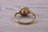 Opal and Diamond White Cubic Zirconia set Trilogy ring, solid 9ct Yellow Gold, very fiery oval cut Cultured Opal