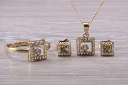 9ct yellow Gold Matching Stud Earrings, Necklace and Ring