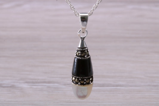 Black Onyx, Mother of Pearl and Marcasite Necklace