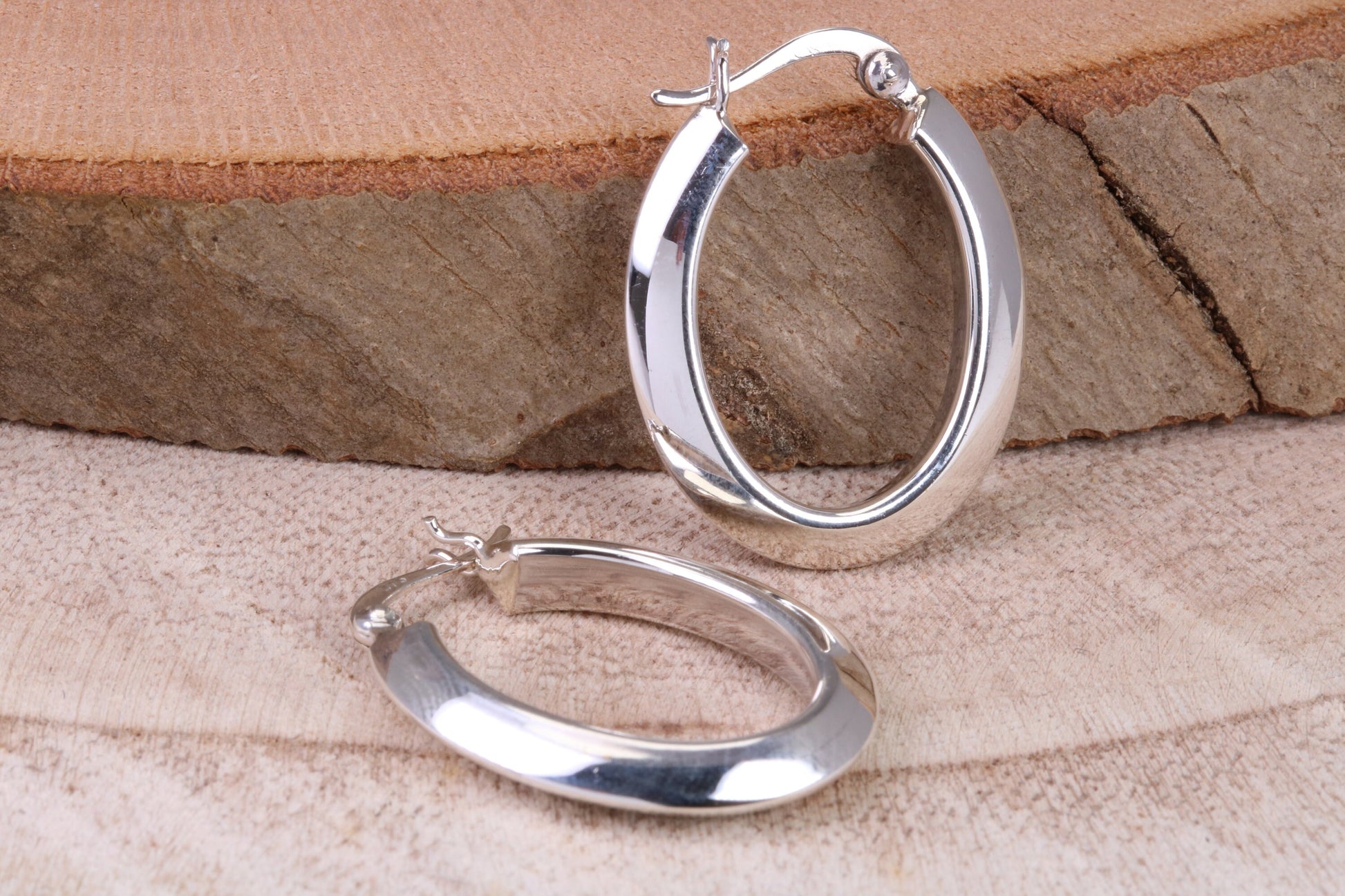 29 mm Long Hoop Creole Earrings Made from Solid 925 Grade Sterling Silver