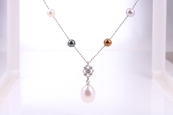 Multi Colour Pearl Necklace made from Sterling Silver
