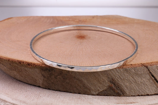 70 mm Round Solid Silver Bangle with Diamond cut Pattern