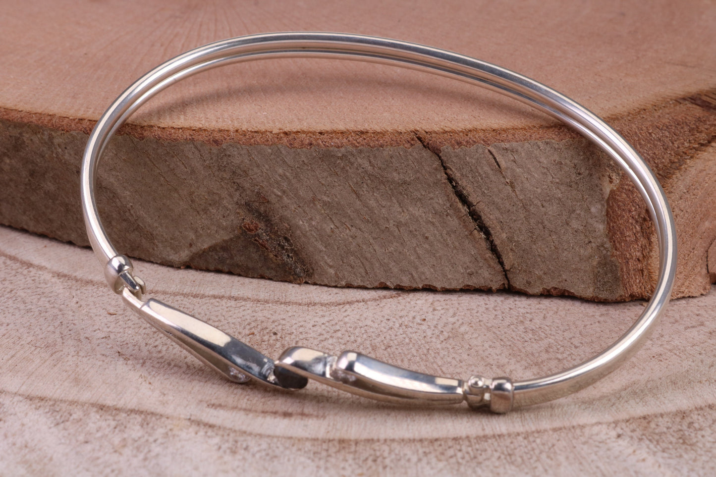 Oval C Z Set Hinged Solid Silver Bangle