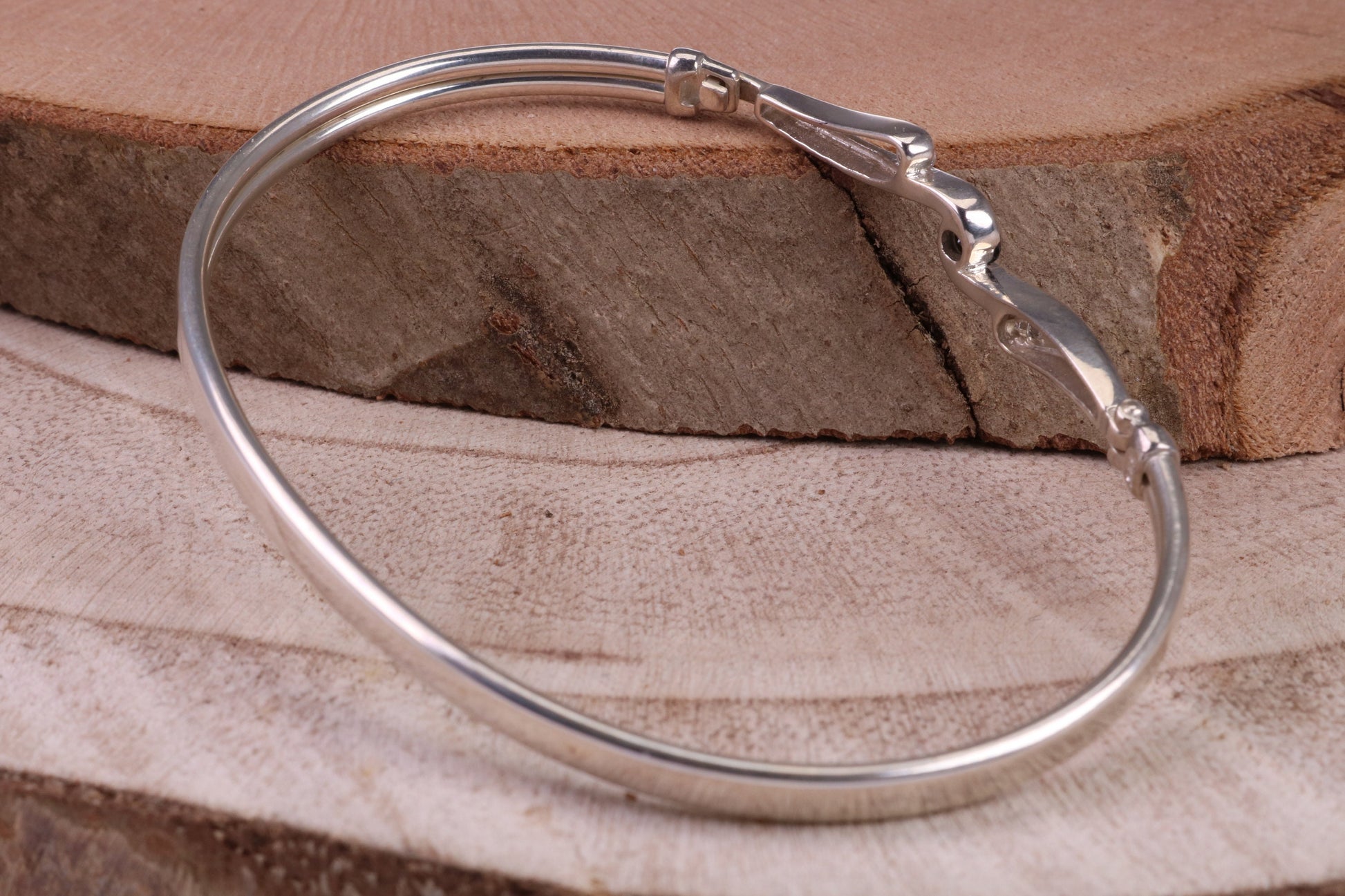 Oval C Z Set Hinged Solid Silver Bangle