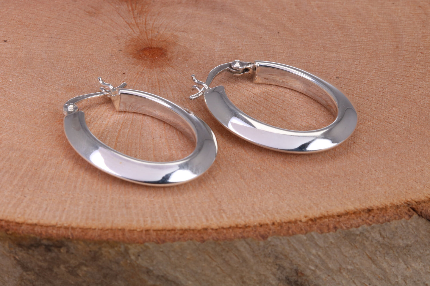 29 mm Long Hoop Creole Earrings Made from Solid 925 Grade Sterling Silver