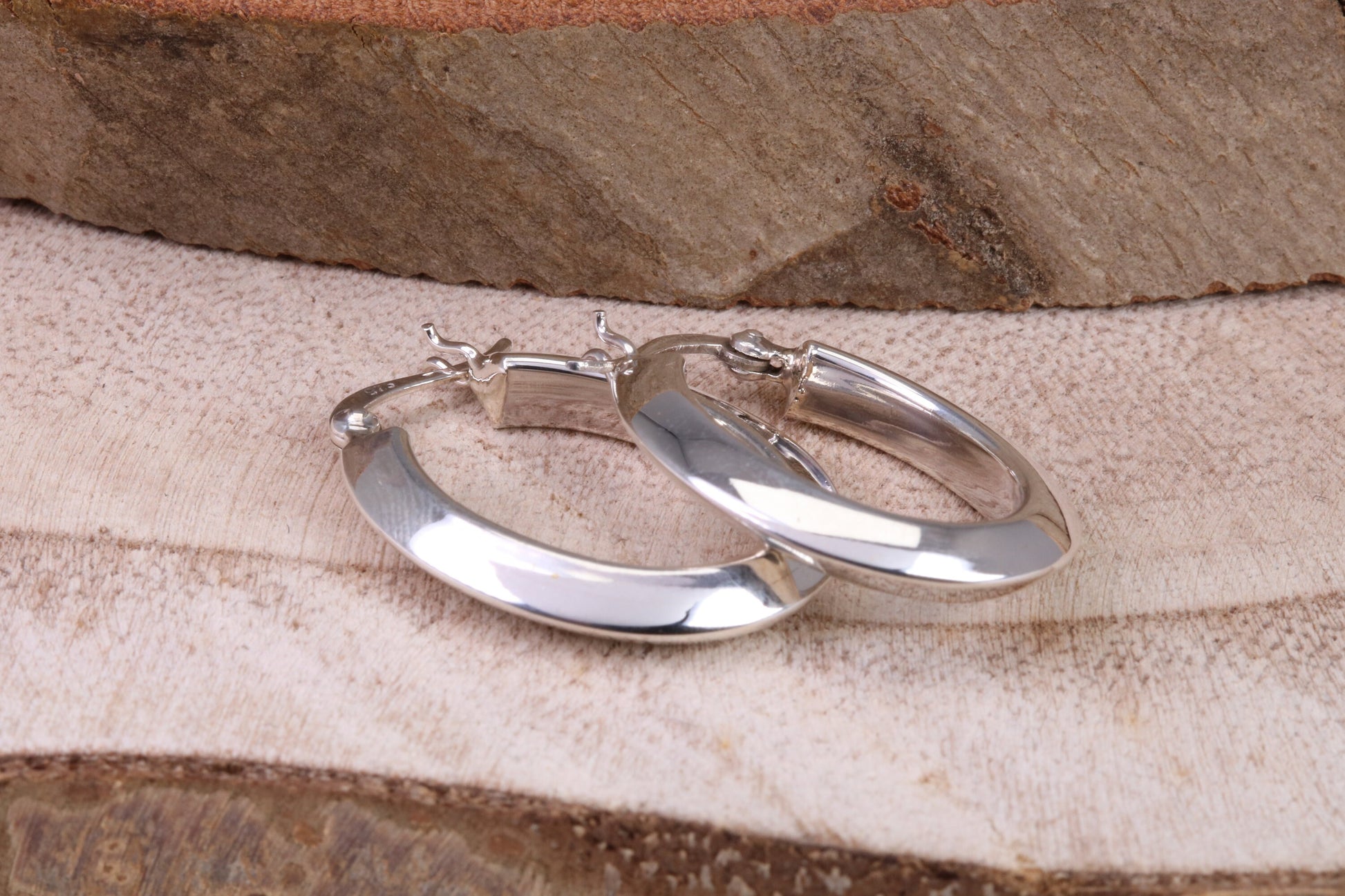 29 mm Long Hoop Creole Earrings Made from Solid 925 Grade Sterling Silver