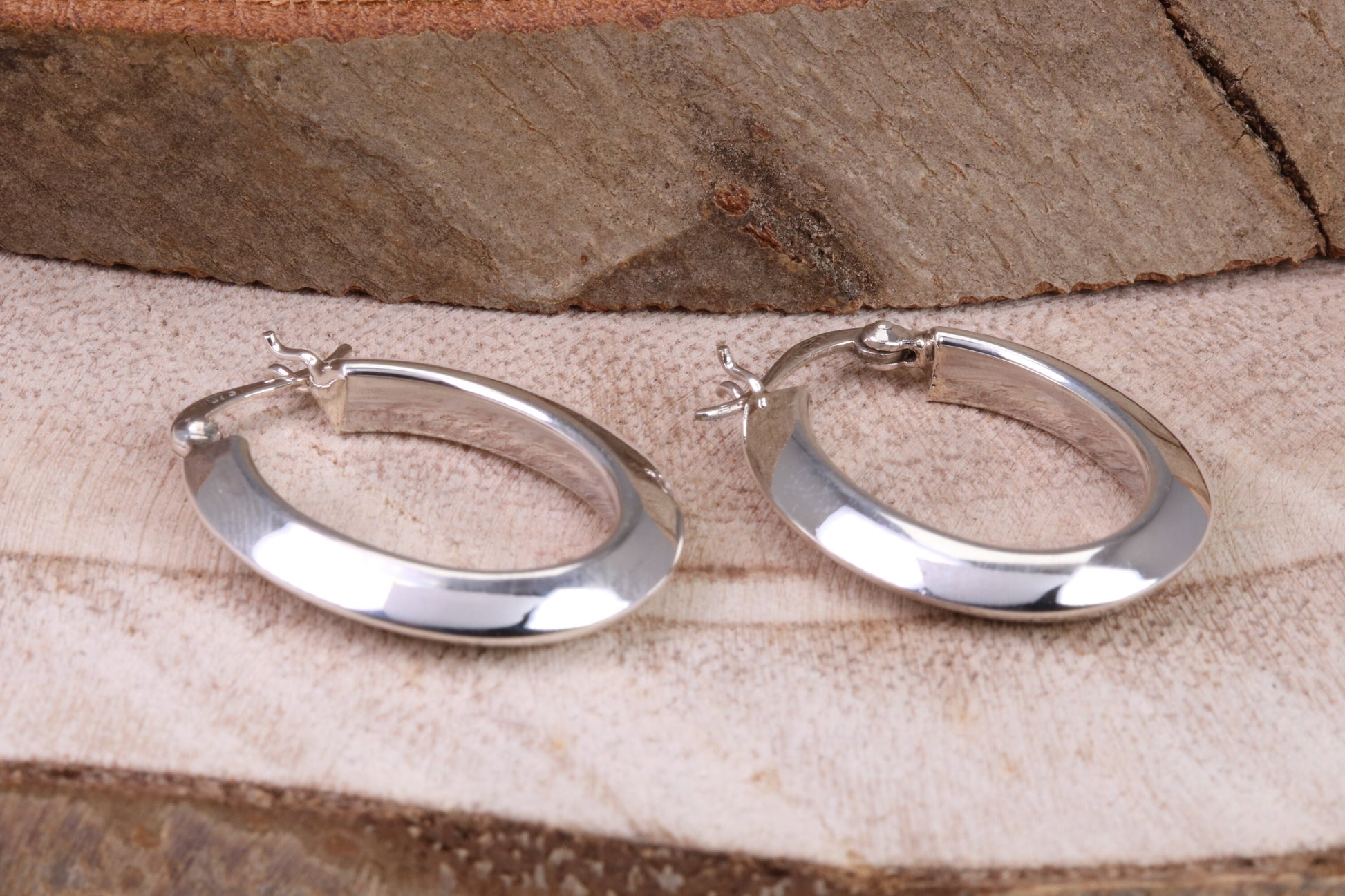 29 mm Long Hoop Creole Earrings Made from Solid 925 Grade Sterling Silver