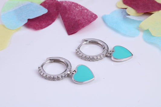 Love Hearts Dropper Hoop Earrings, Cubic Zirconia set, Made from Solid 925 Grade Sterling Silver