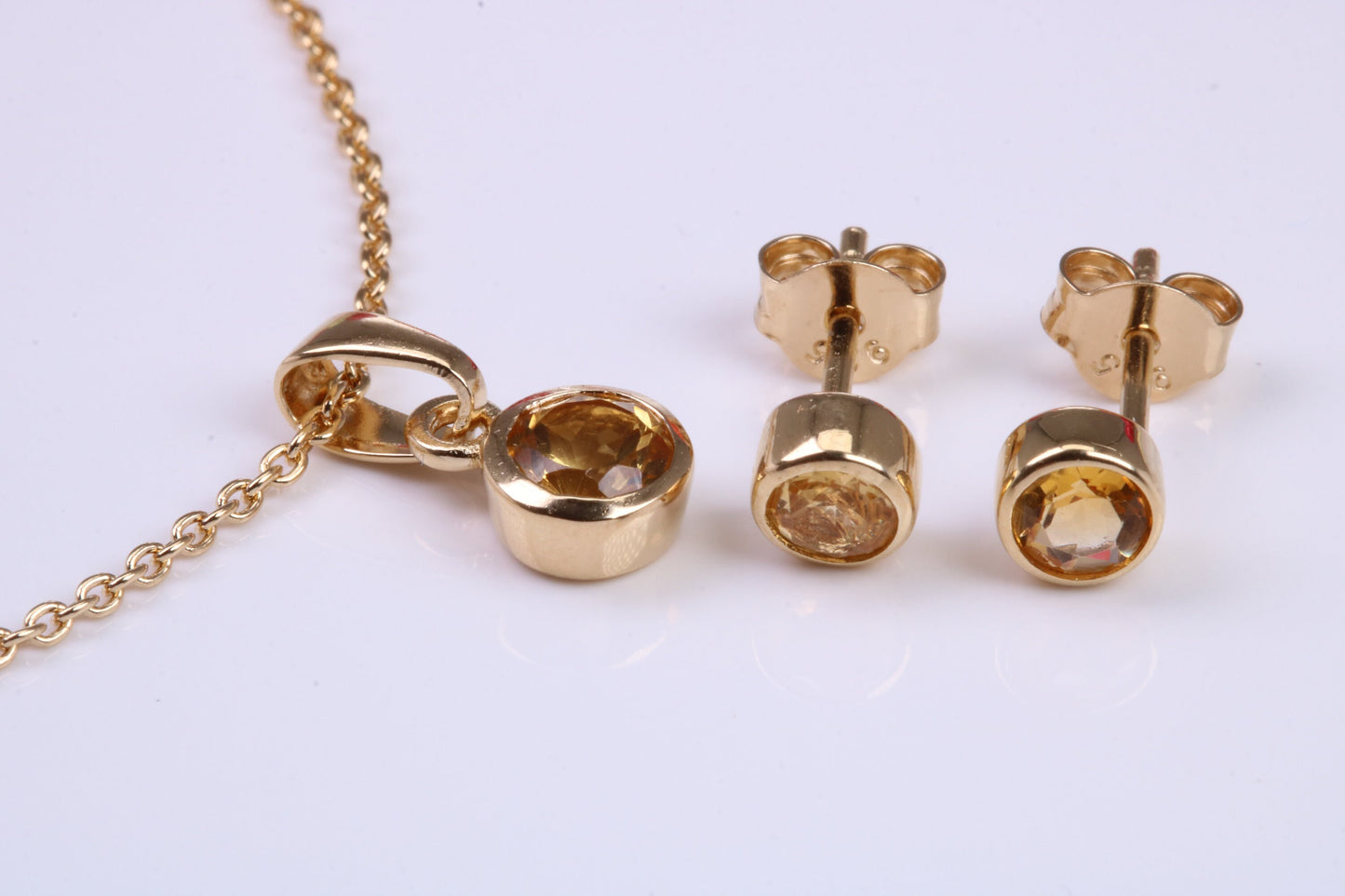 Real Citrine set Necklace and Matching Stud Earrings, made from solid Sterling Silver and 18ct Yellow Gold Plated