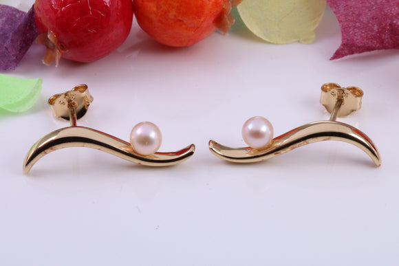 23 mm Long Pearl set Earrings, Made from Solid 925 Grade Sterling Silver and 18ct Yellow Gold Plated