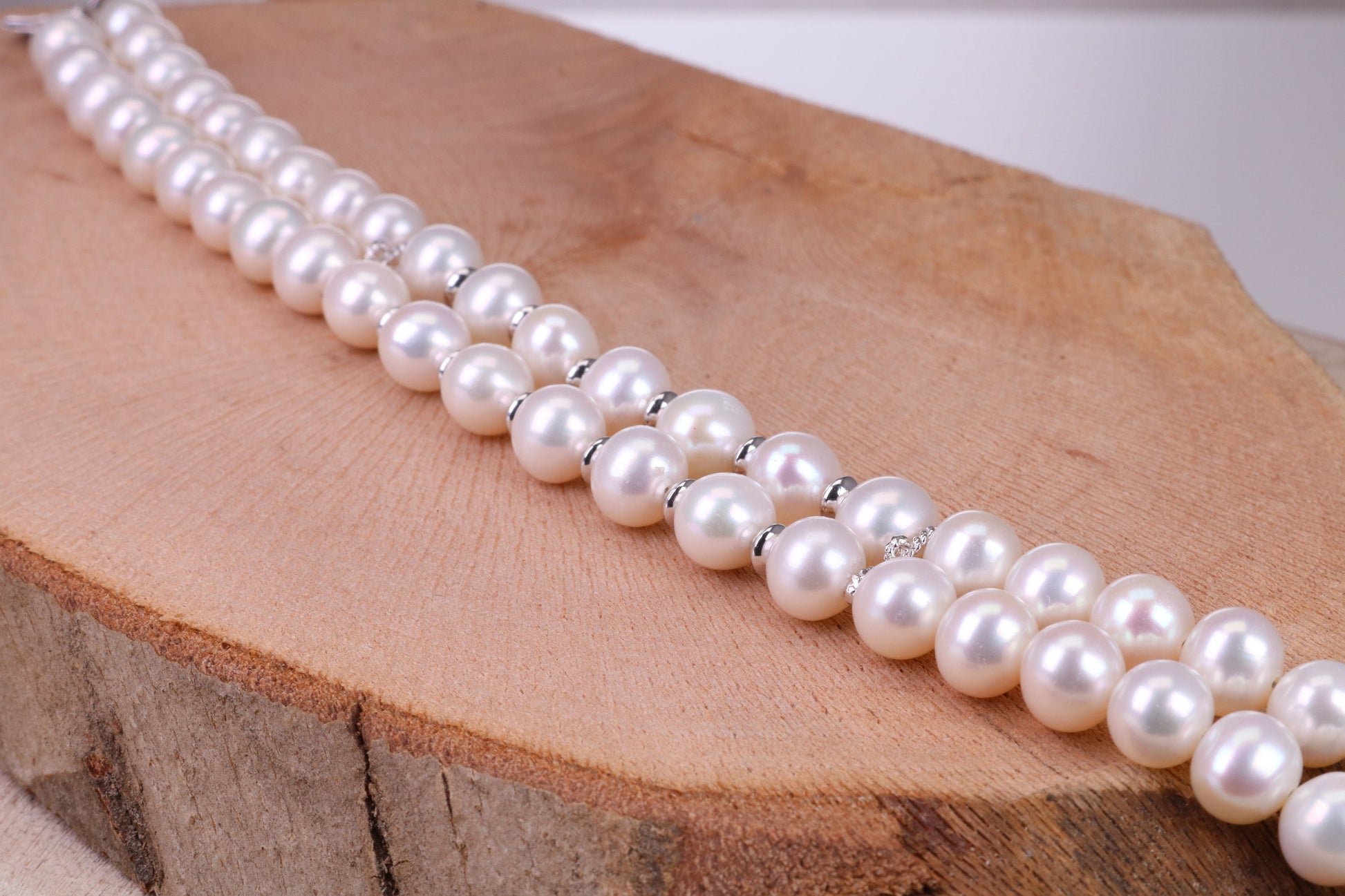 Double Row Freshwater Pearl Bracelet with Rose Flower Closure, made from Sterling Silver