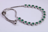 Emerald Cubic Zirconia set Bracelet, made from solid Sterling Silver, Length Adjustable