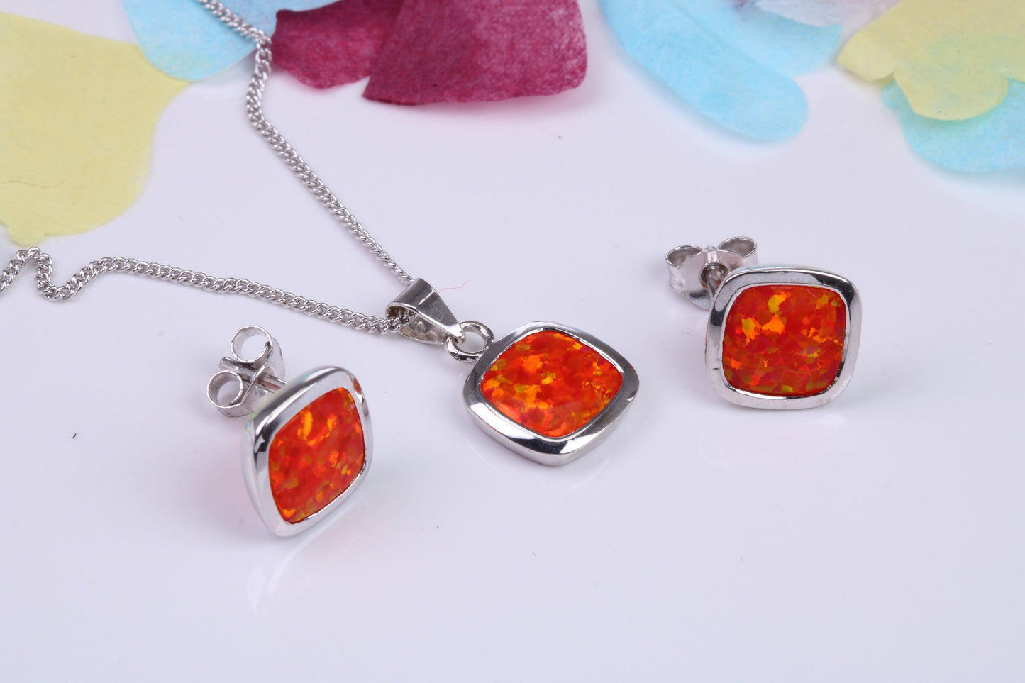 Opal set Necklace and Earrings, made from solid Sterling Silver