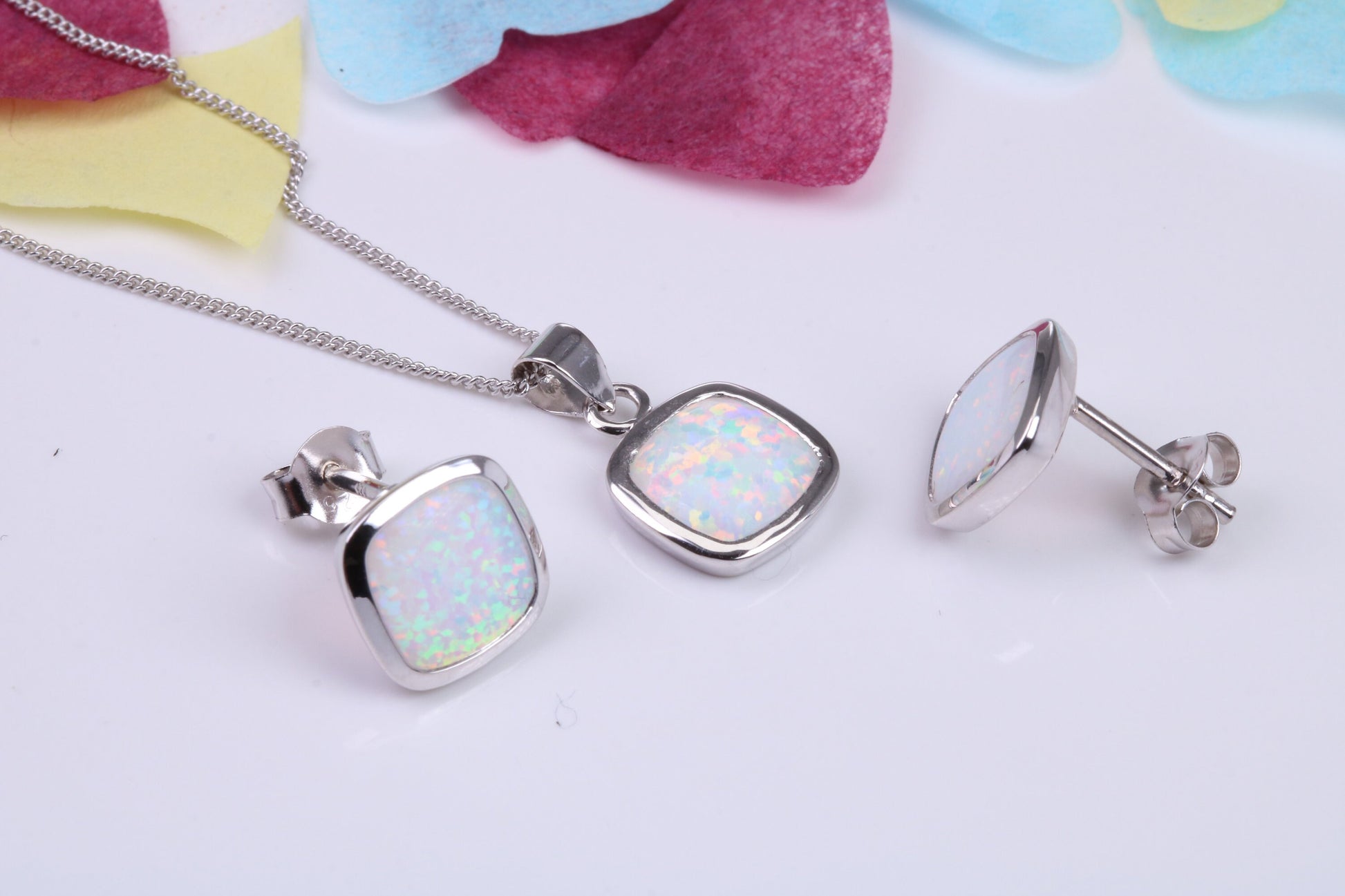 Opal set Necklace and Earrings, made from solid Sterling Silver