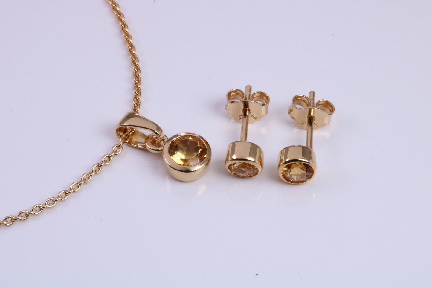 Real Citrine set Necklace and Matching Stud Earrings, made from solid Sterling Silver and 18ct Yellow Gold Plated