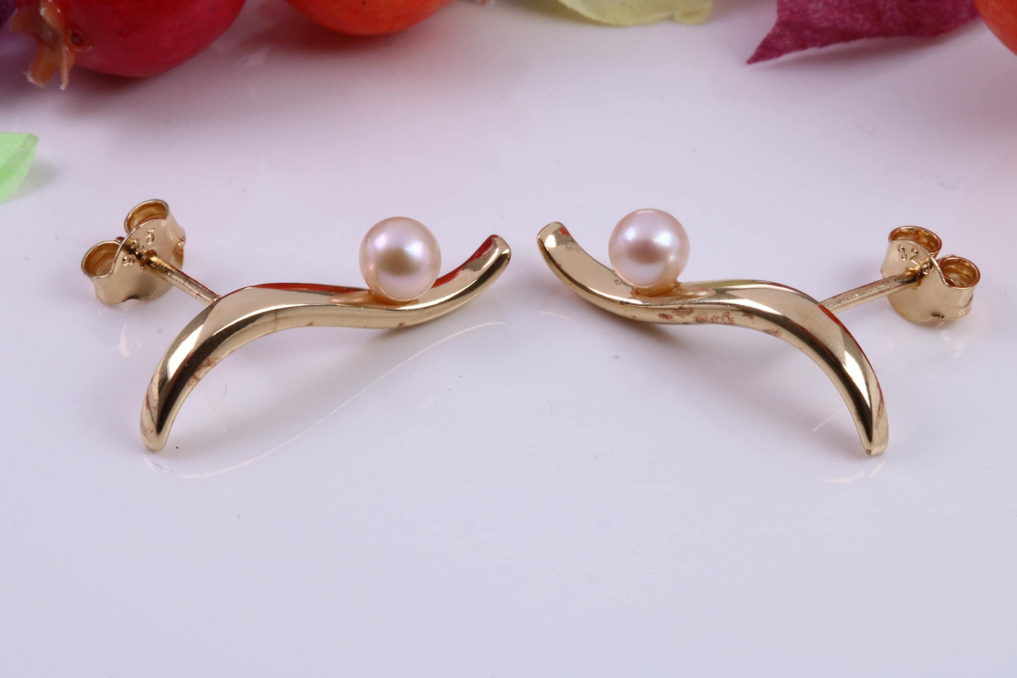 23 mm Long Pearl set Earrings, Made from Solid 925 Grade Sterling Silver and 18ct Yellow Gold Plated