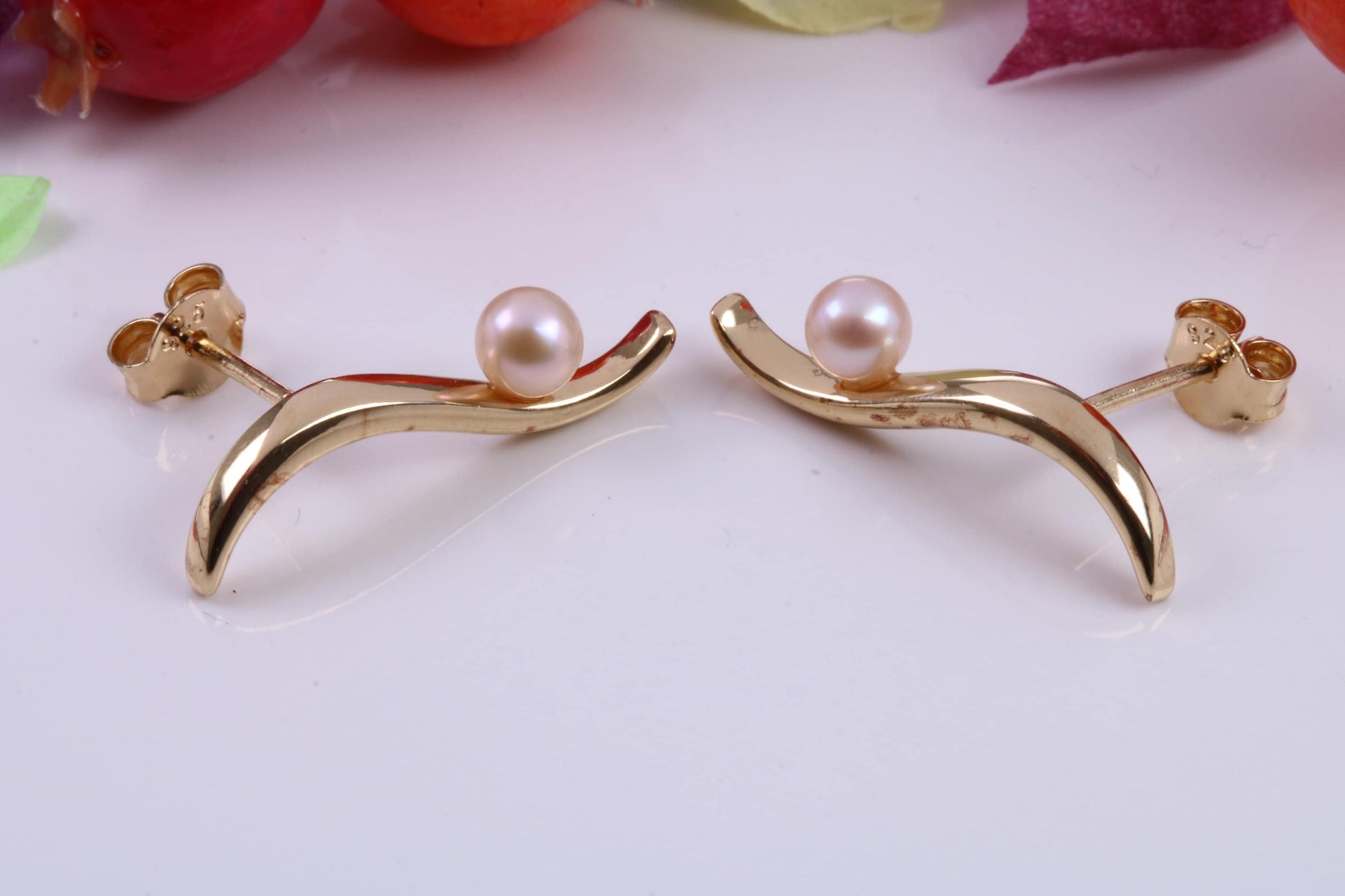 23 mm Long Pearl set Earrings, Made from Solid 925 Grade Sterling Silver and 18ct Yellow Gold Plated