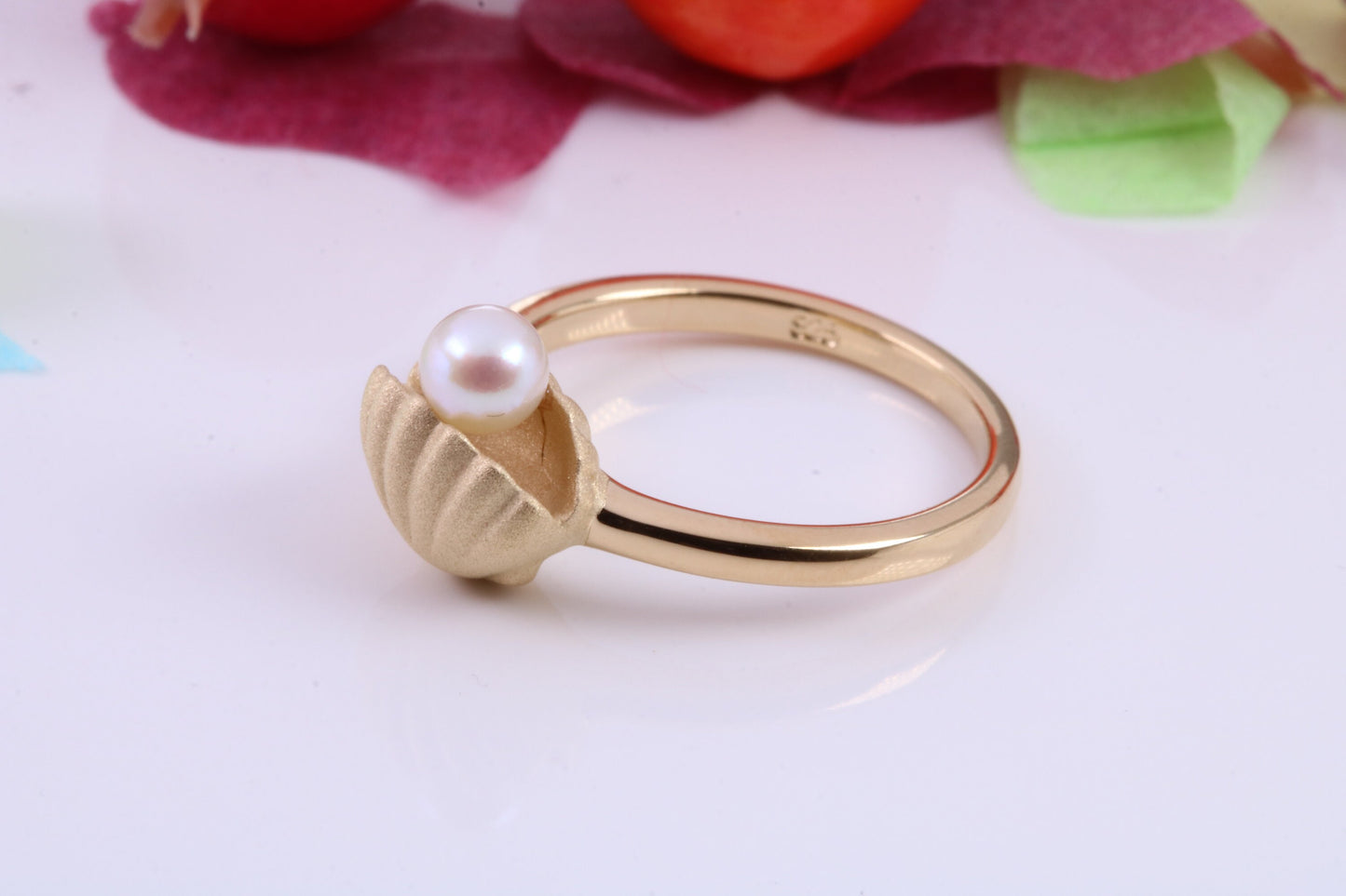 Pearl in Shell Ring, Made from solid Silver, Matt Finished with 18ct Yellow Gold Plating