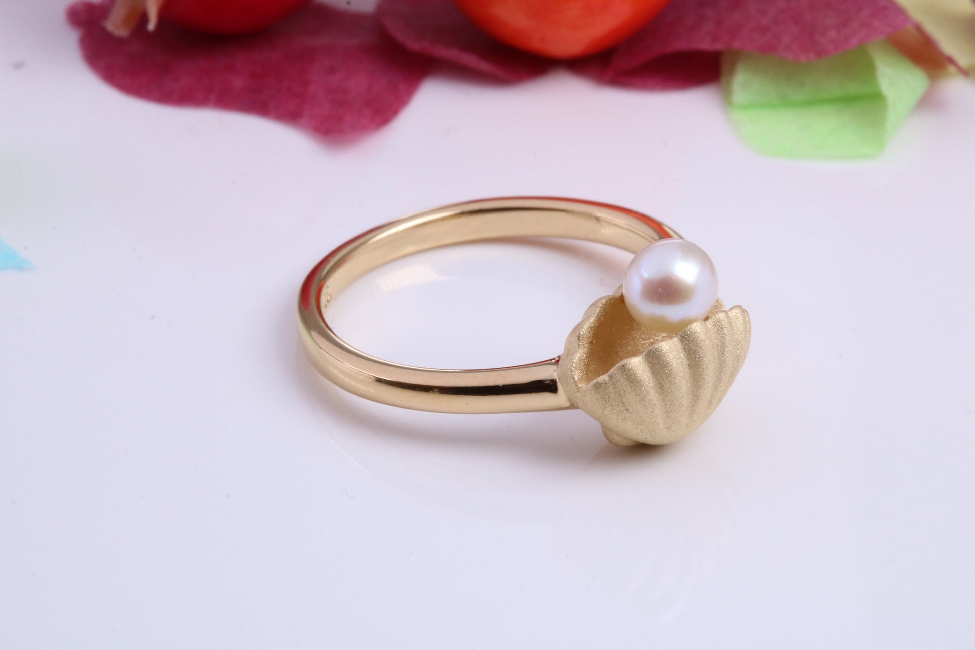 Pearl in Shell Ring, Made from solid Silver, Matt Finished with 18ct Yellow Gold Plating