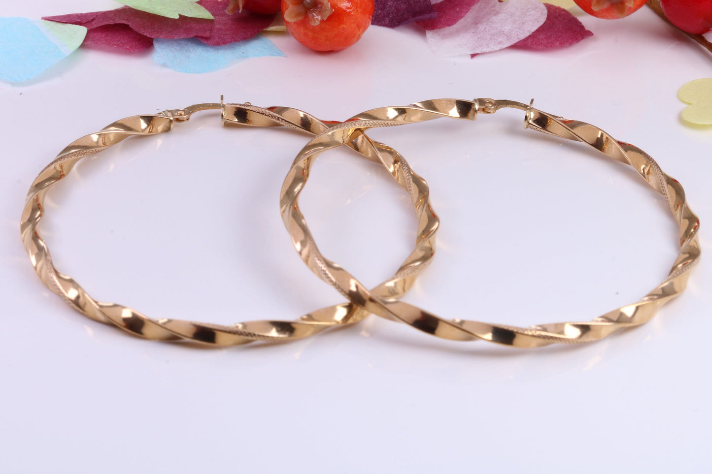 Very Large 57 mm Round Hoop Creole Earrings Made from 9ct Yellow Gold