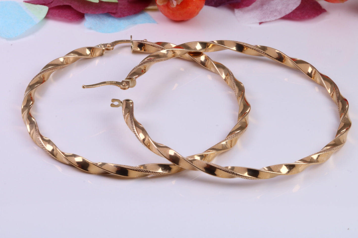 Very Large 57 mm Round Hoop Creole Earrings Made from 9ct Yellow Gold