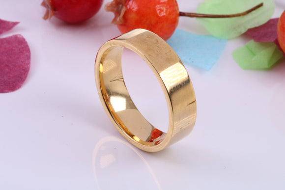 6 mm wide Simple Band, Flat Profile, Made from Solid Silver and Further 18ct Yellow Gold Plated